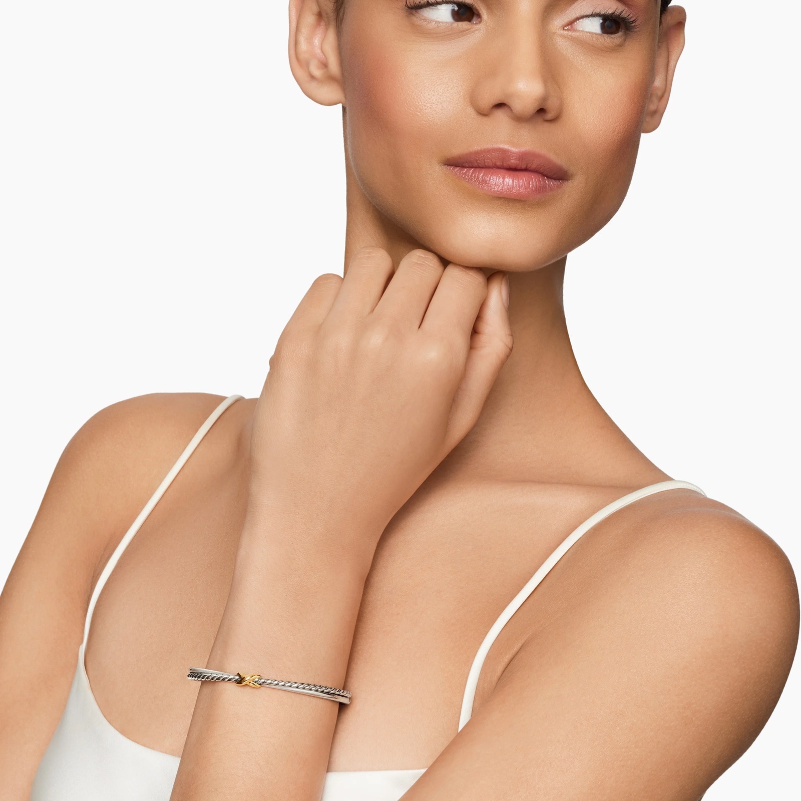 David Yurman Petite X Centre Station Bracelet In Sterling Silver With 18ct Yellow Gold - Size Small