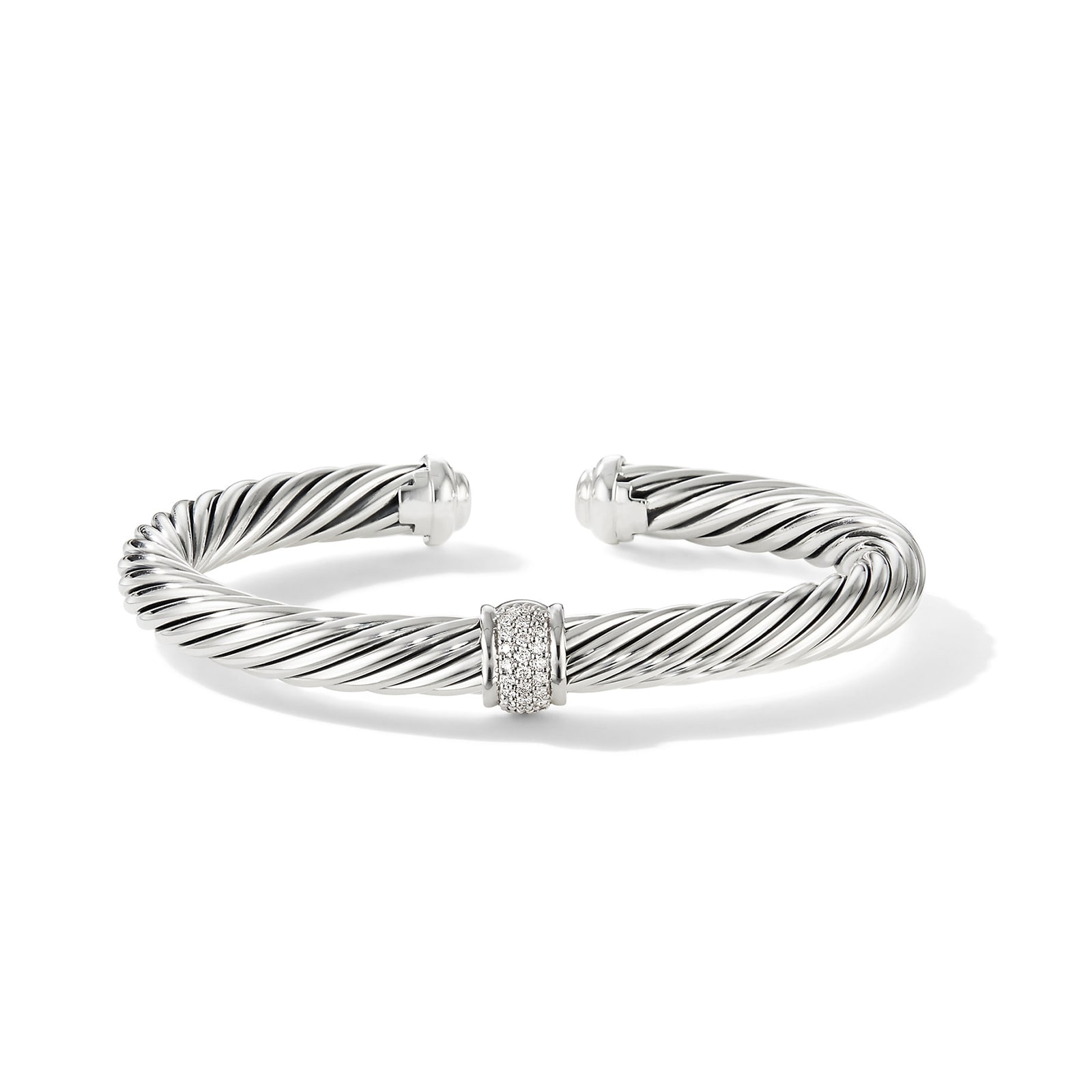 David Yurman Classic Cable Station Bracelet In Sterling Silver With Pavé Diamonds, 7mm