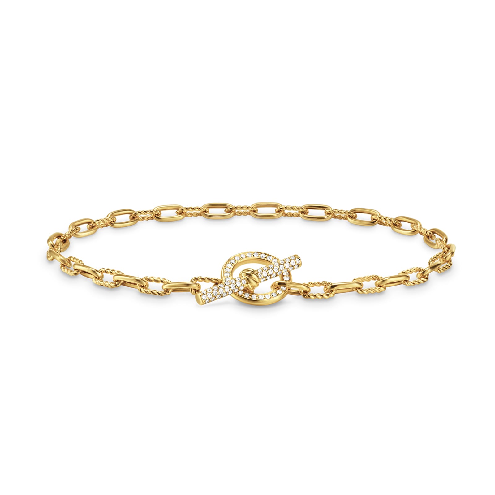 David Yurman DY Madison® Pavé Toggle Chain Bracelet In 18ct Yellow Gold With Diamonds, 3mm