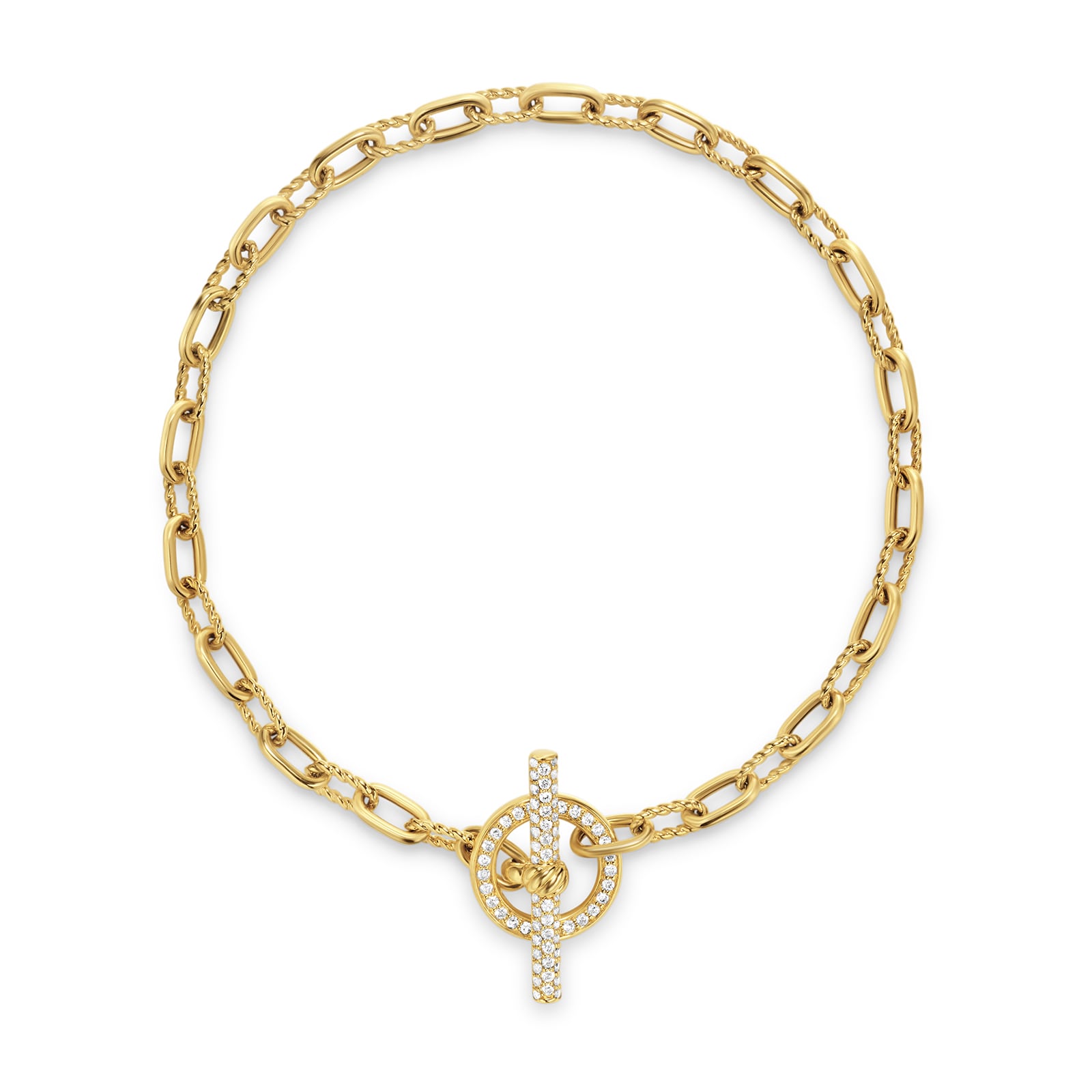 David Yurman DY Madison® Pavé Toggle Chain Bracelet In 18ct Yellow Gold With Diamonds, 3mm