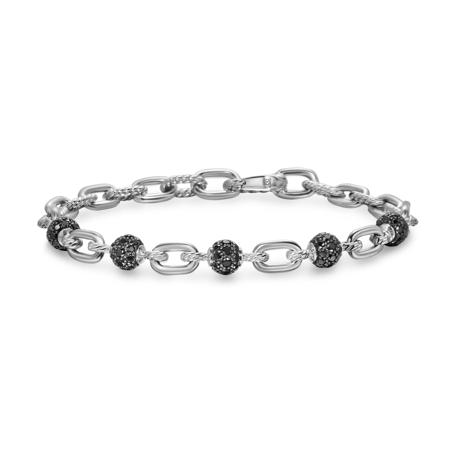 David Yurman DY Madison® Chain Bracelet In Sterling Silver With Black Diamonds, 6mm