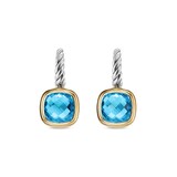 David Yurman Albion® Drop Earrings in Sterling Silver with 18ct Yellow Gold and Blue Topaz, 10mm
