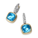 David Yurman Albion® Drop Earrings in Sterling Silver with 18ct Yellow Gold and Blue Topaz, 10mm
