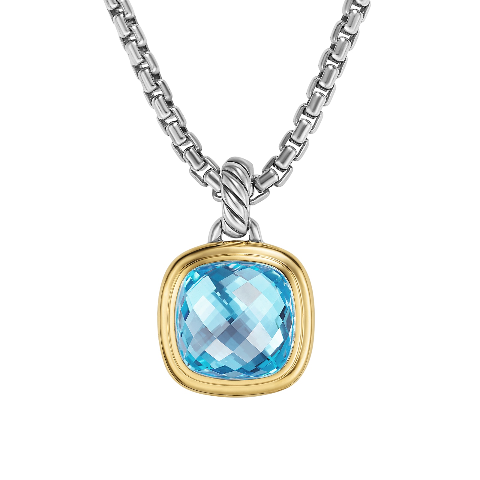 David Yurman Albion® Pendant in Sterling Silver with 18ct Yellow Gold and Blue Topaz, 11mm