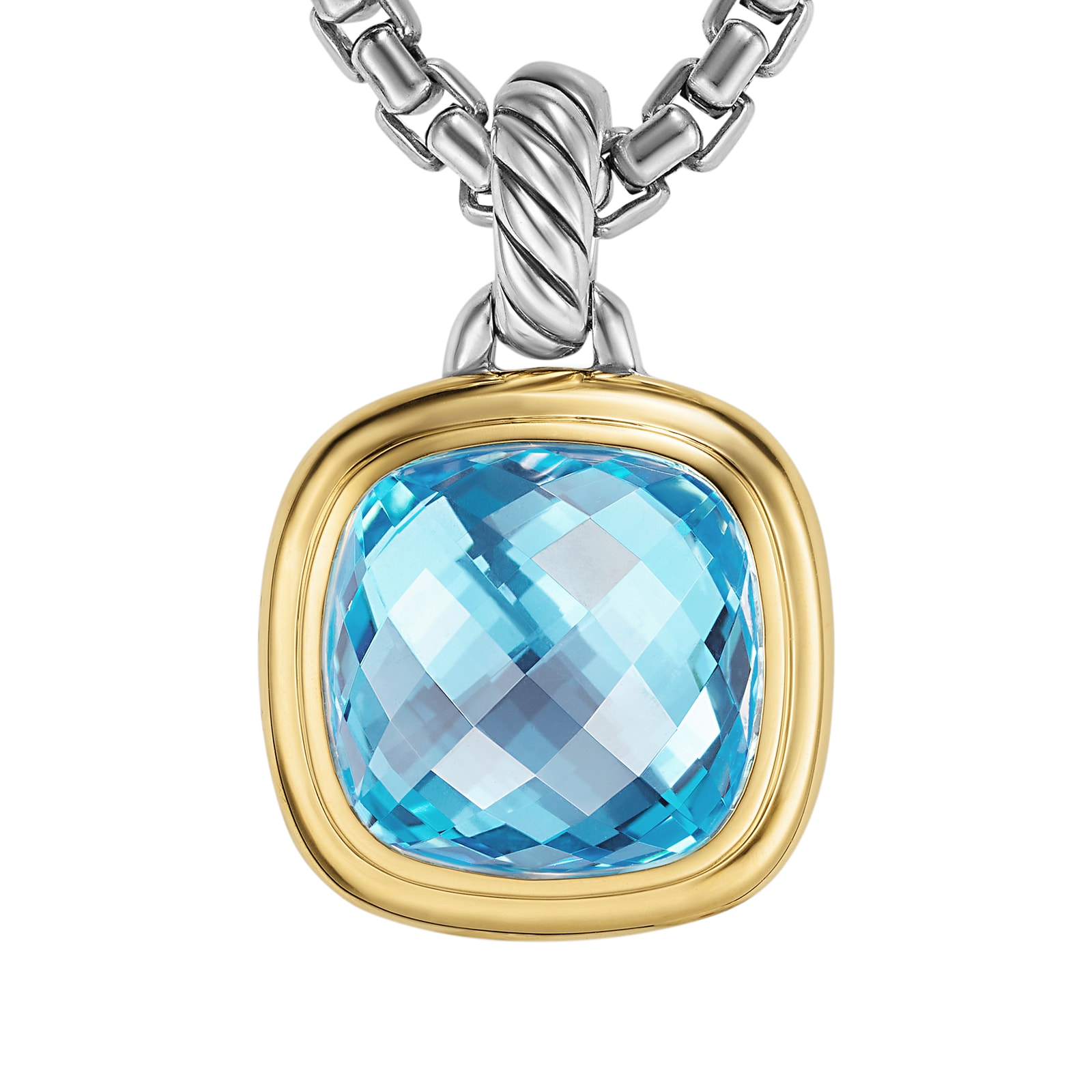 David Yurman Albion® Pendant in Sterling Silver with 18ct Yellow Gold and Blue Topaz, 11mm