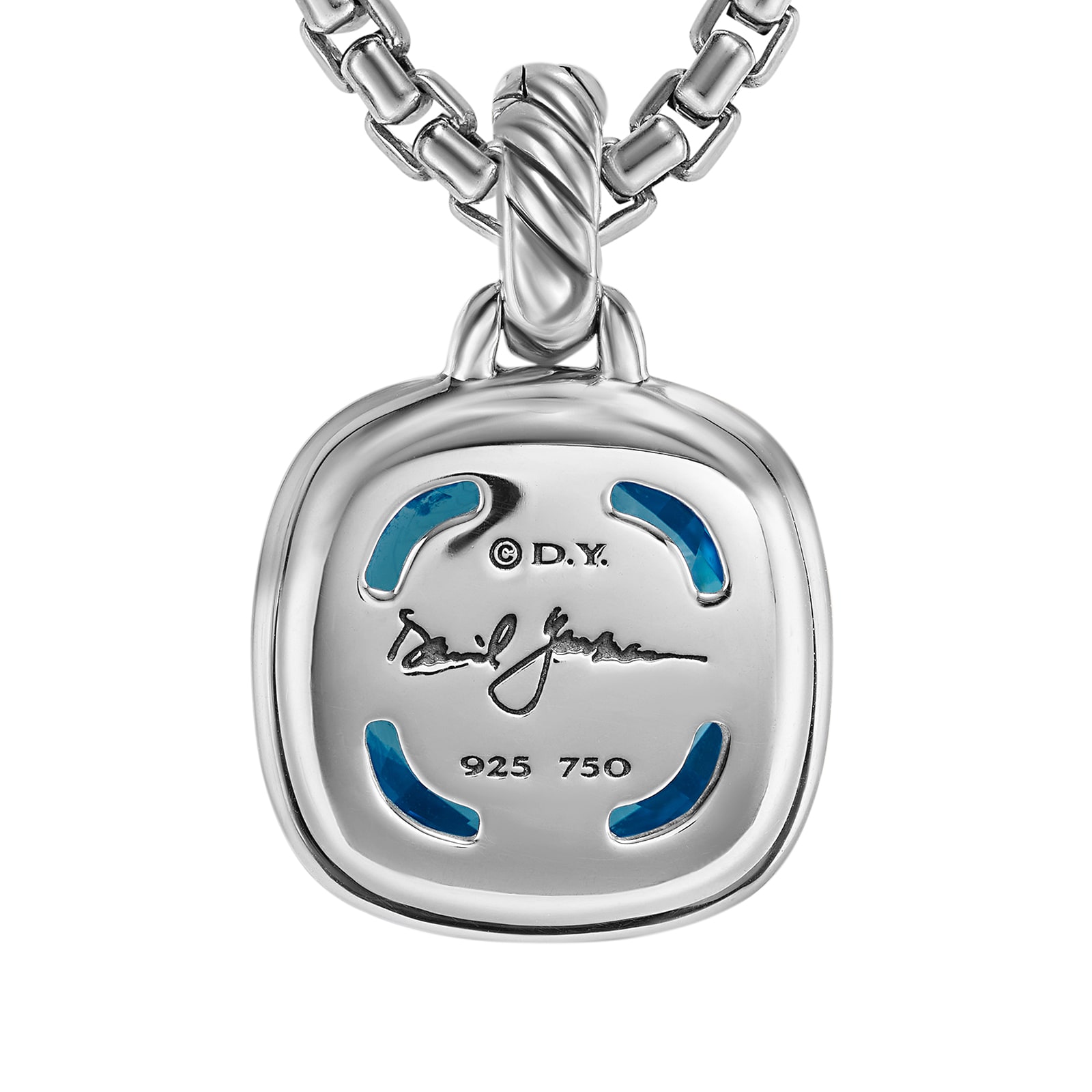 David Yurman Albion® Pendant in Sterling Silver with 18ct Yellow Gold and Blue Topaz, 11mm