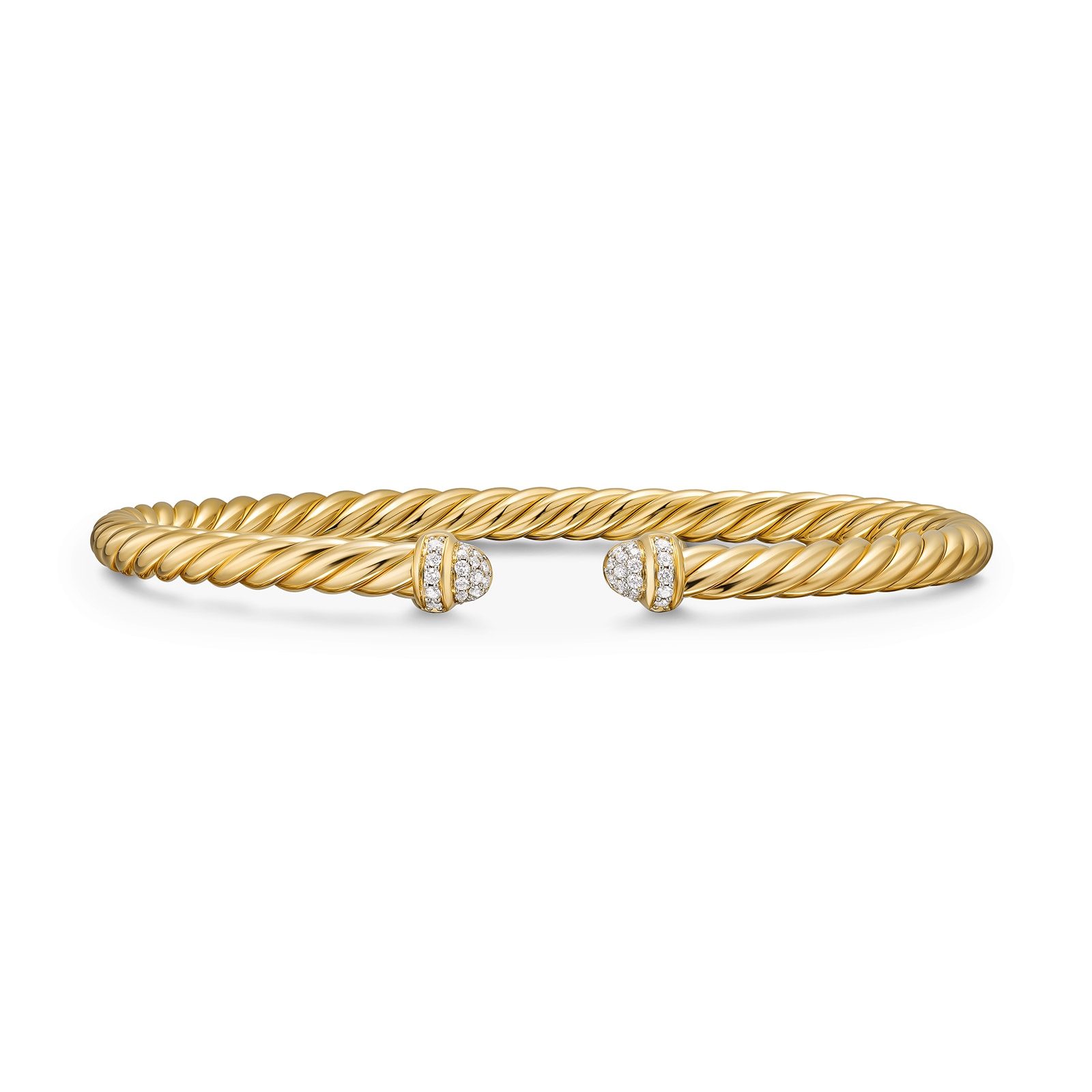 David Yurman Cablespira® Flex Bracelet In 18ct Yellow Gold With Pavé Diamond Domes, 4mm - Size Large David Yurman Cablespira® Flex Bracelet In 18ct Yellow Gold With Pavé Diamond Domes, 4mm - Size Large