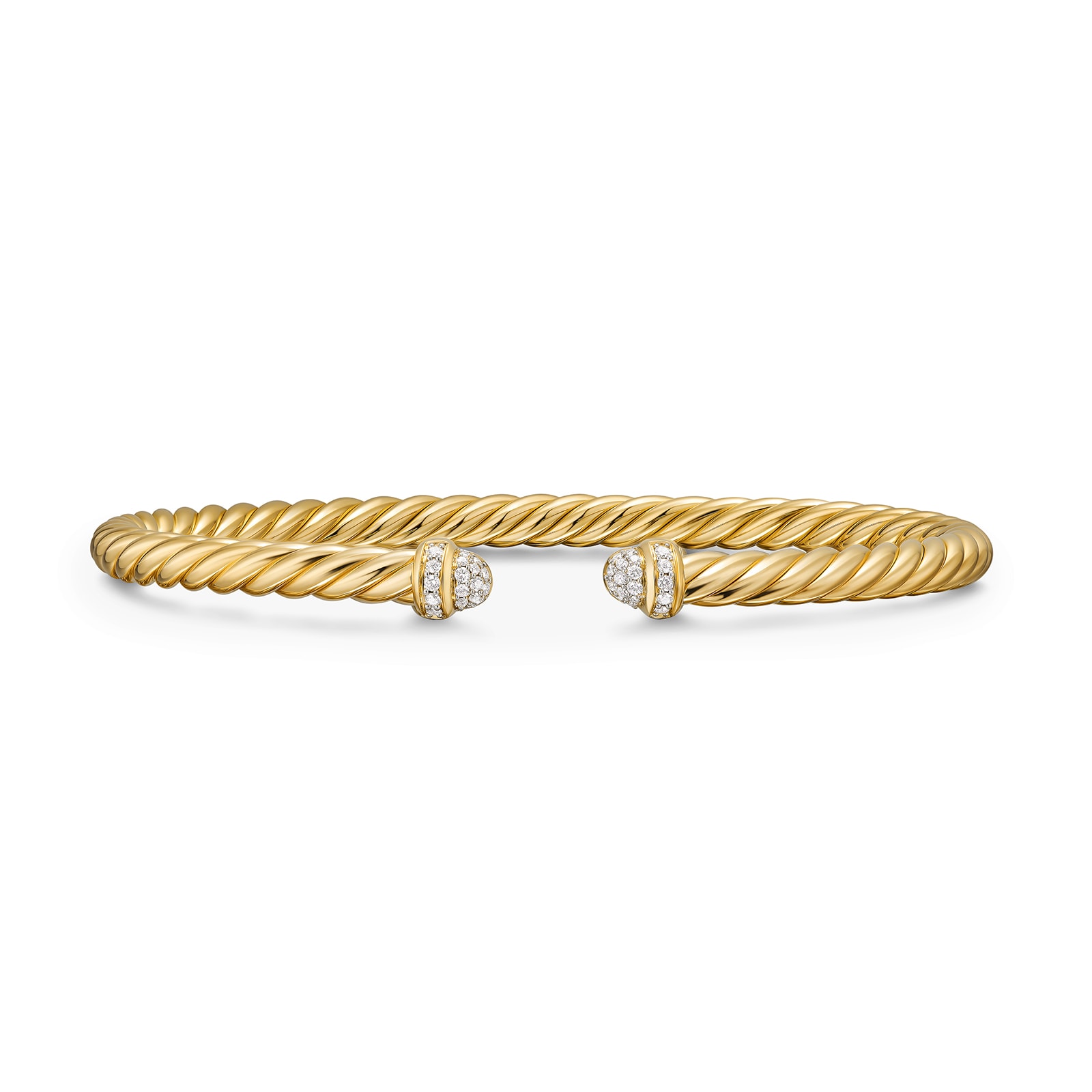 David Yurman Cablespira® Flex Bracelet In 18ct Yellow Gold With Pavé Diamond Domes, 4mm - Size Small David Yurman Cablespira® Flex Bracelet In 18ct Yellow Gold With Pavé Diamond Domes, 4mm - Size Small
