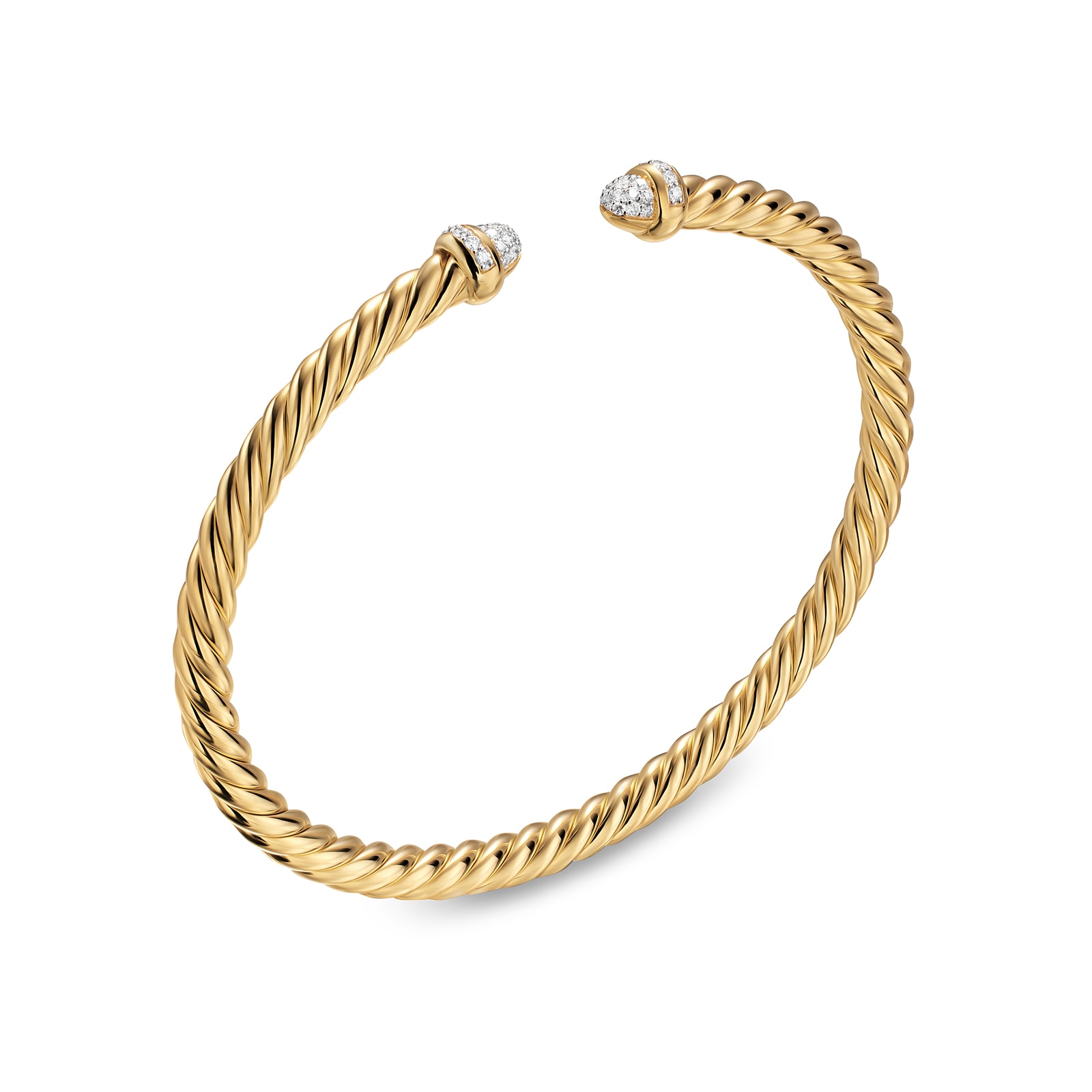 David Yurman Cablespira® Flex Bracelet In 18ct Yellow Gold With Pavé Diamond Domes, 4mm - Size Small David Yurman Cablespira® Flex Bracelet In 18ct Yellow Gold With Pavé Diamond Domes, 4mm - Size Small