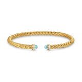 David Yurman Cablespira® Flex Bracelet in 18ct Yellow Gold with Aquamarine and Diamonds, 4mm - Size Small