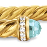 David Yurman Cablespira® Flex Bracelet in 18ct Yellow Gold with Aquamarine and Diamonds, 4mm - Size Small
