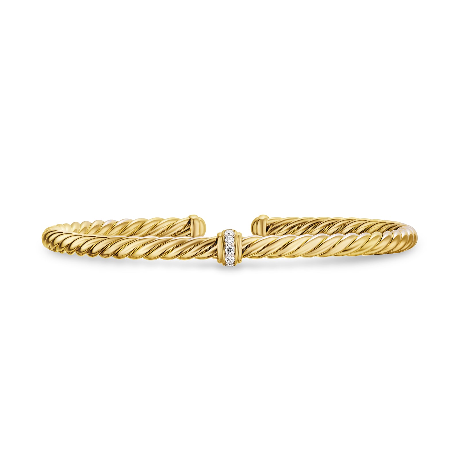David Yurman Cablespira® Flex Centre Station Bracelet In 18ct Yellow Gold With Diamonds, 4mm - Size Small