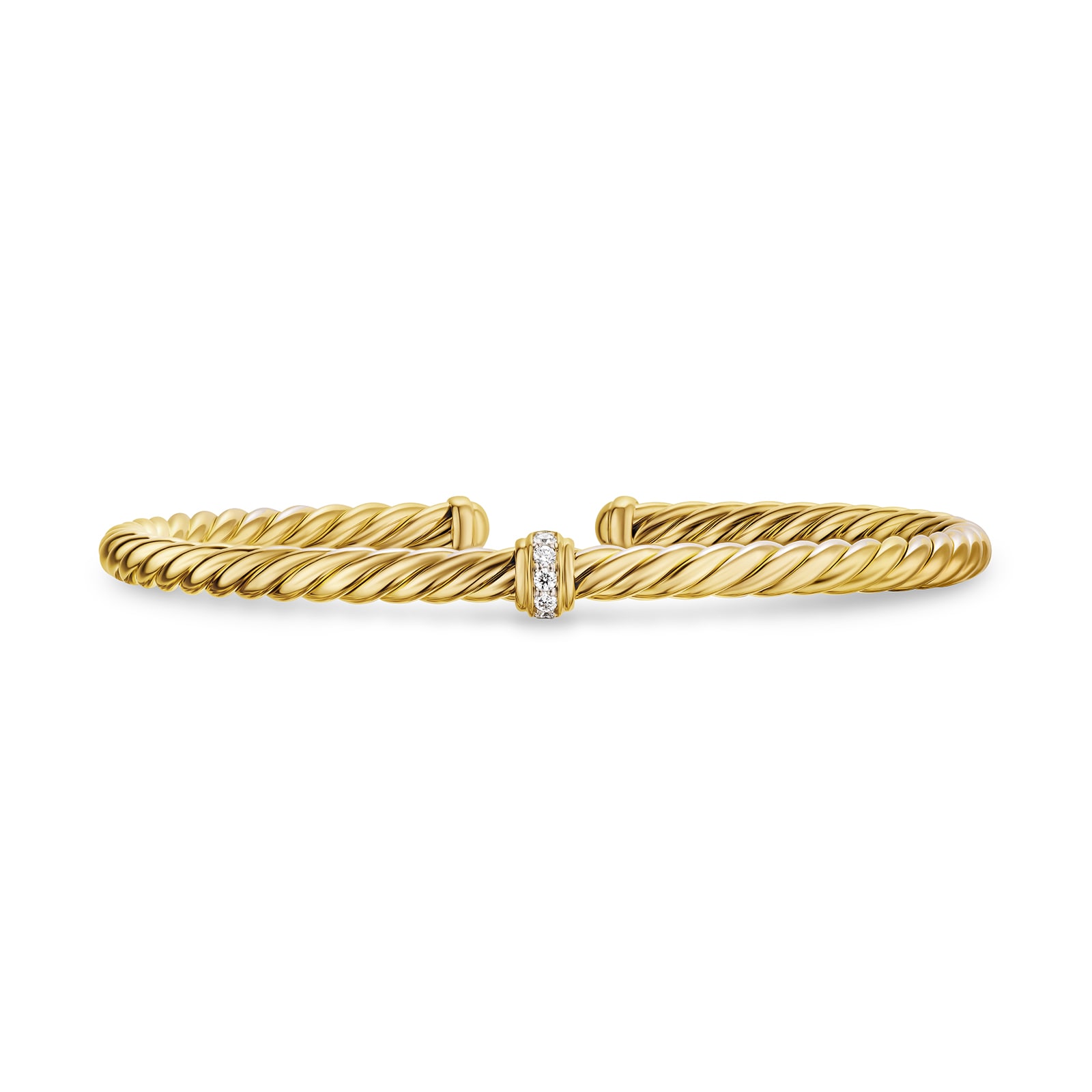 David Yurman Cablespira® Flex Centre Station Bracelet In 18ct Yellow Gold With Diamonds, 4mm - Size Medium