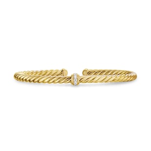 David Yurman Cablespira® Flex Centre Station Bracelet In 18ct Yellow Gold With Diamonds, 4mm - Size Medium