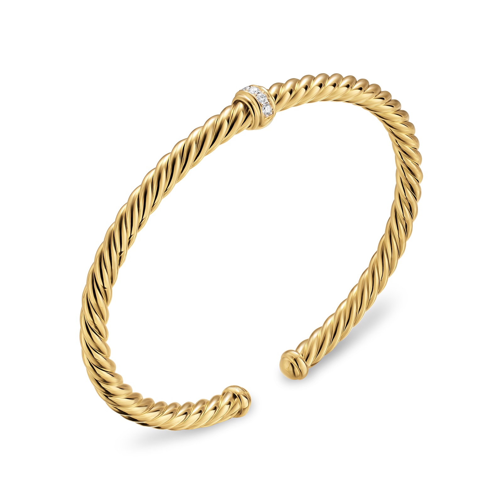 David Yurman Cablespira® Flex Centre Station Bracelet In 18ct Yellow Gold With Diamonds, 4mm - Size Medium