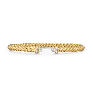 David Yurman Cablespira® Flex Bracelet In 18ct Yellow Gold With Pavé Diamond Domes, 4mm - Size Medium