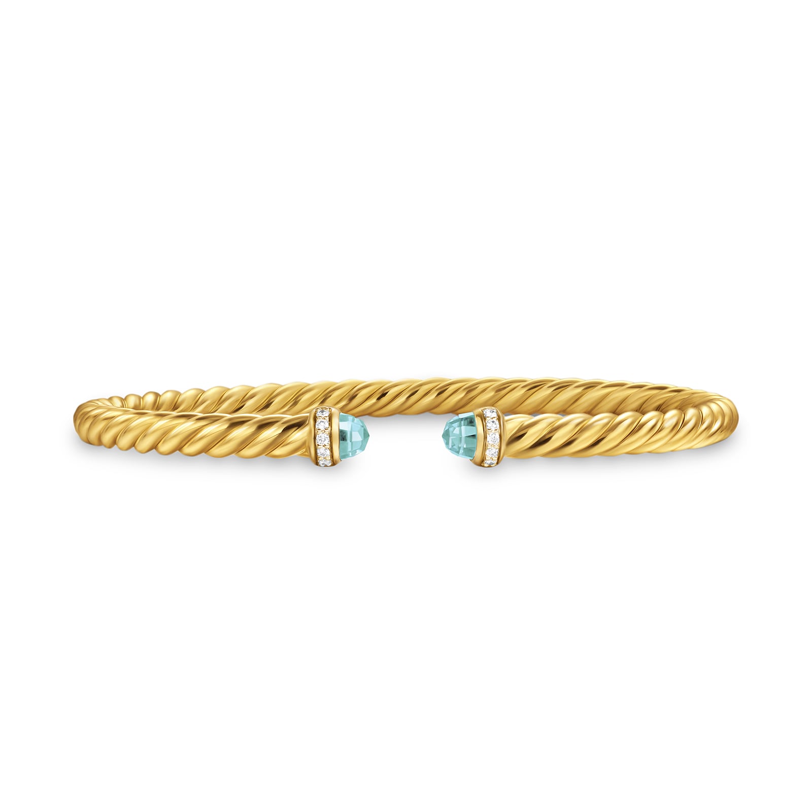 David Yurman Cablespira® Flex Bracelet In 18ct Yellow Gold With Aquamarine And Diamonds, 4mm - Size Medium