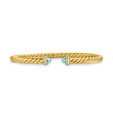 David Yurman Cablespira® Flex Bracelet In 18ct Yellow Gold With Aquamarine And Diamonds, 4mm - Size Medium