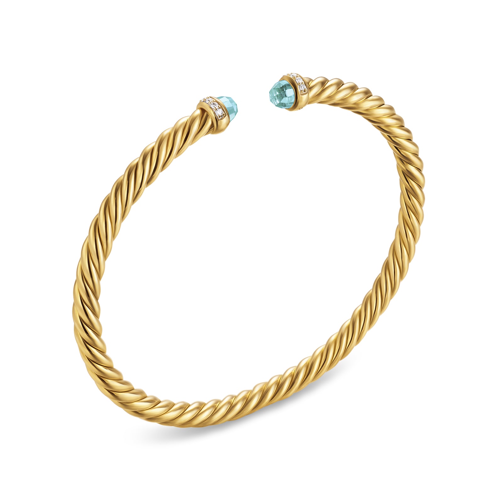 David Yurman Cablespira® Flex Bracelet In 18ct Yellow Gold With Aquamarine And Diamonds, 4mm - Size Medium