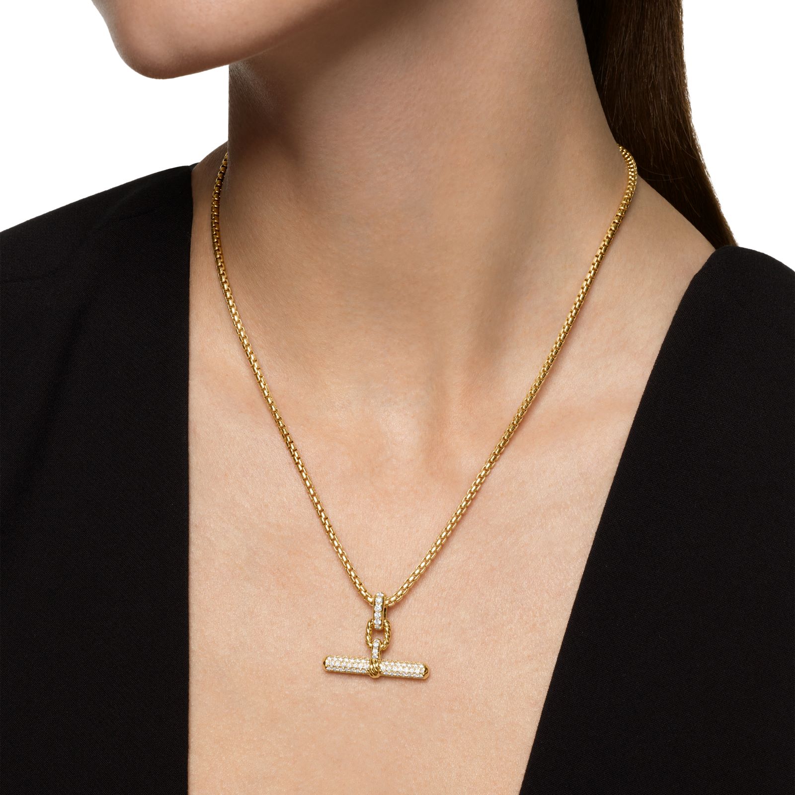 David Yurman DY Madison® Toggle Enhancer In 18ct Yellow Gold With Diamonds, 29mm