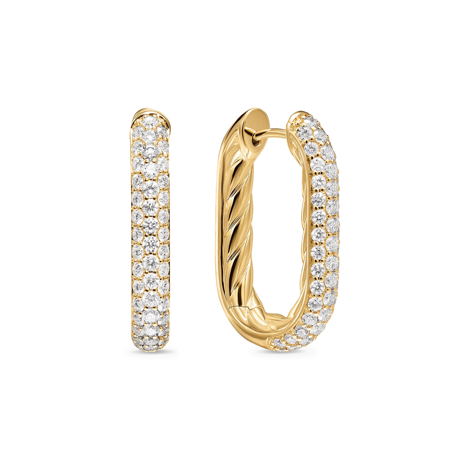 David Yurman DY Madison® Smooth Hoop Earrings In 18ct Yellow Gold With Diamonds, 24.3mm