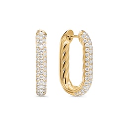 37900907 - DY Madison® Smooth Hoop Earrings In 18ct Yellow Gold With Diamonds, 24.3mm