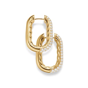 David Yurman DY Madison® Smooth Hoop Earrings In 18ct Yellow Gold With Diamonds, 24.3mm