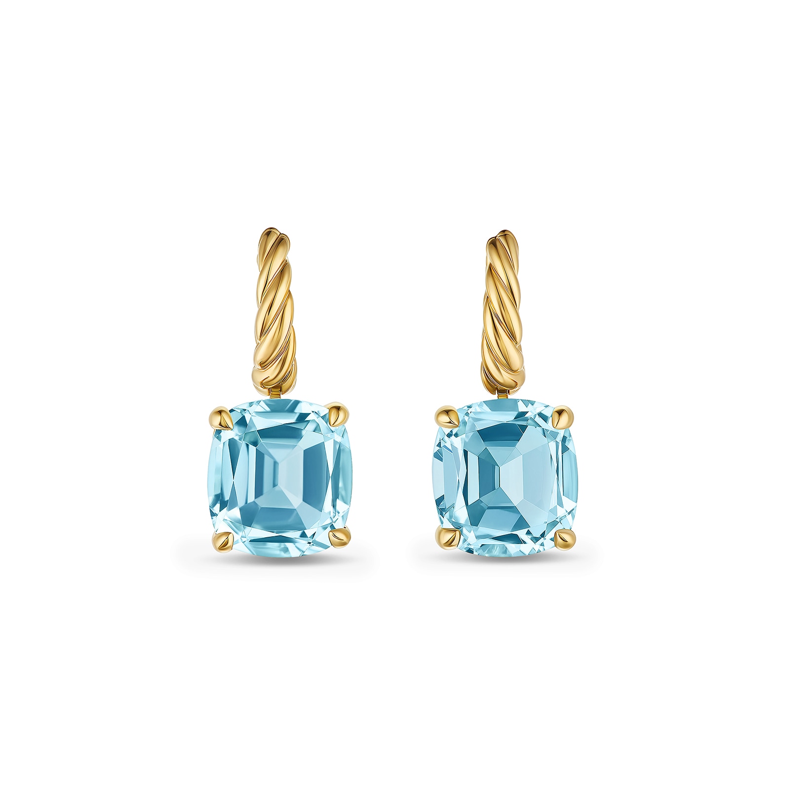 David Yurman Marbella Drop Earrings in 18ct Yellow Gold with Sky Blue Topaz, 11mm