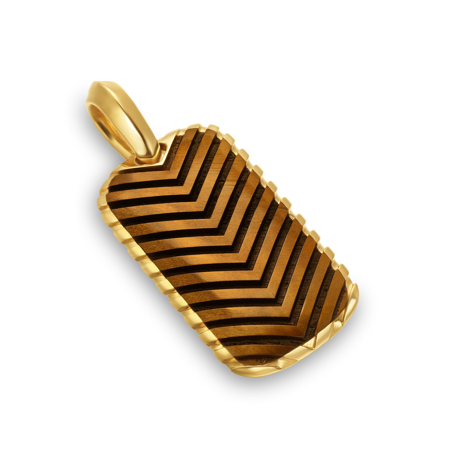 Chevron Tag in 18ct Yellow Gold with Tiger's Eye, 27mm