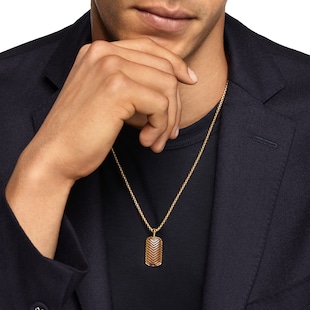David Yurman Chevron Tag in 18ct Yellow Gold with Tiger's Eye, 27mm