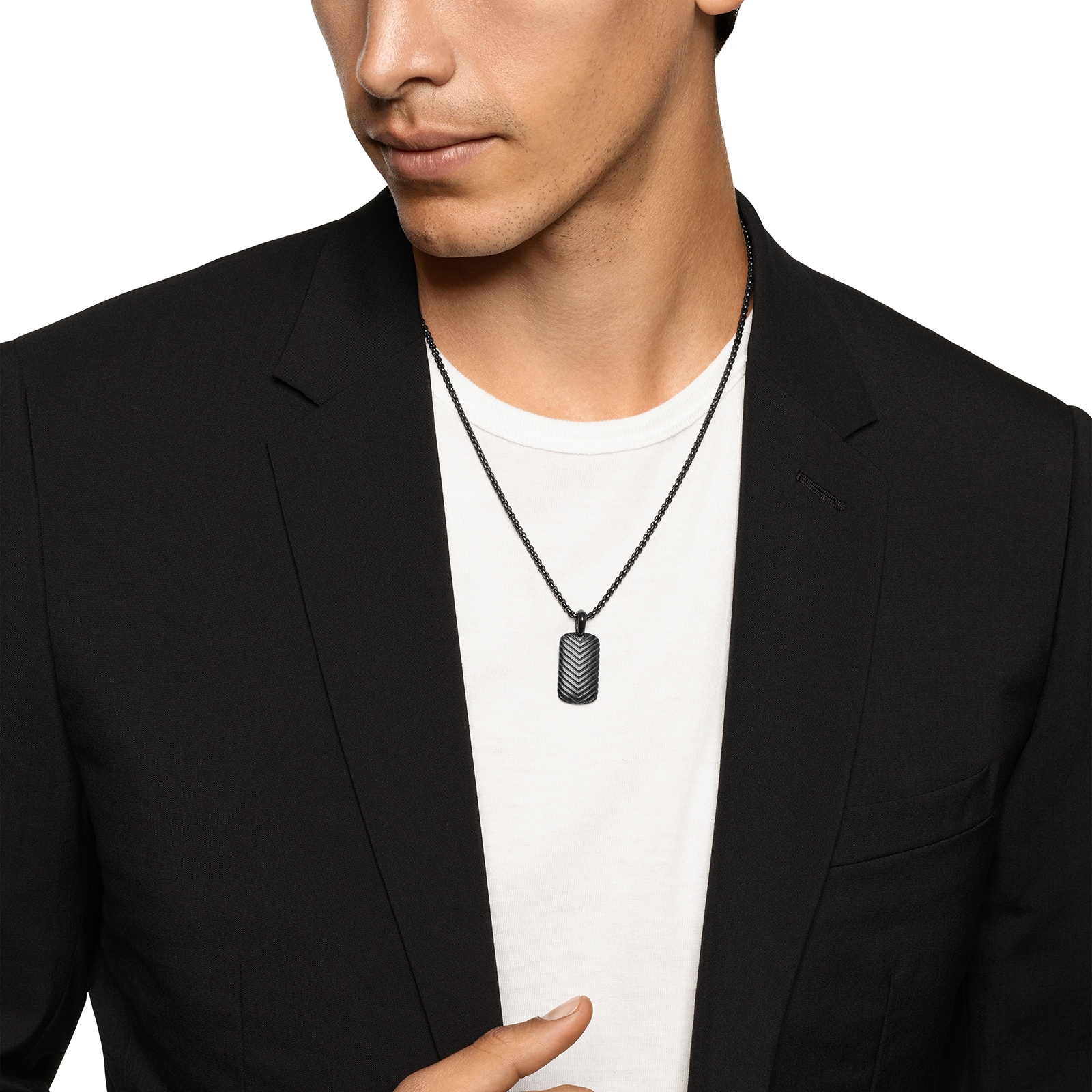 David Yurman Chevron Tag in Black Titanium, 27mm