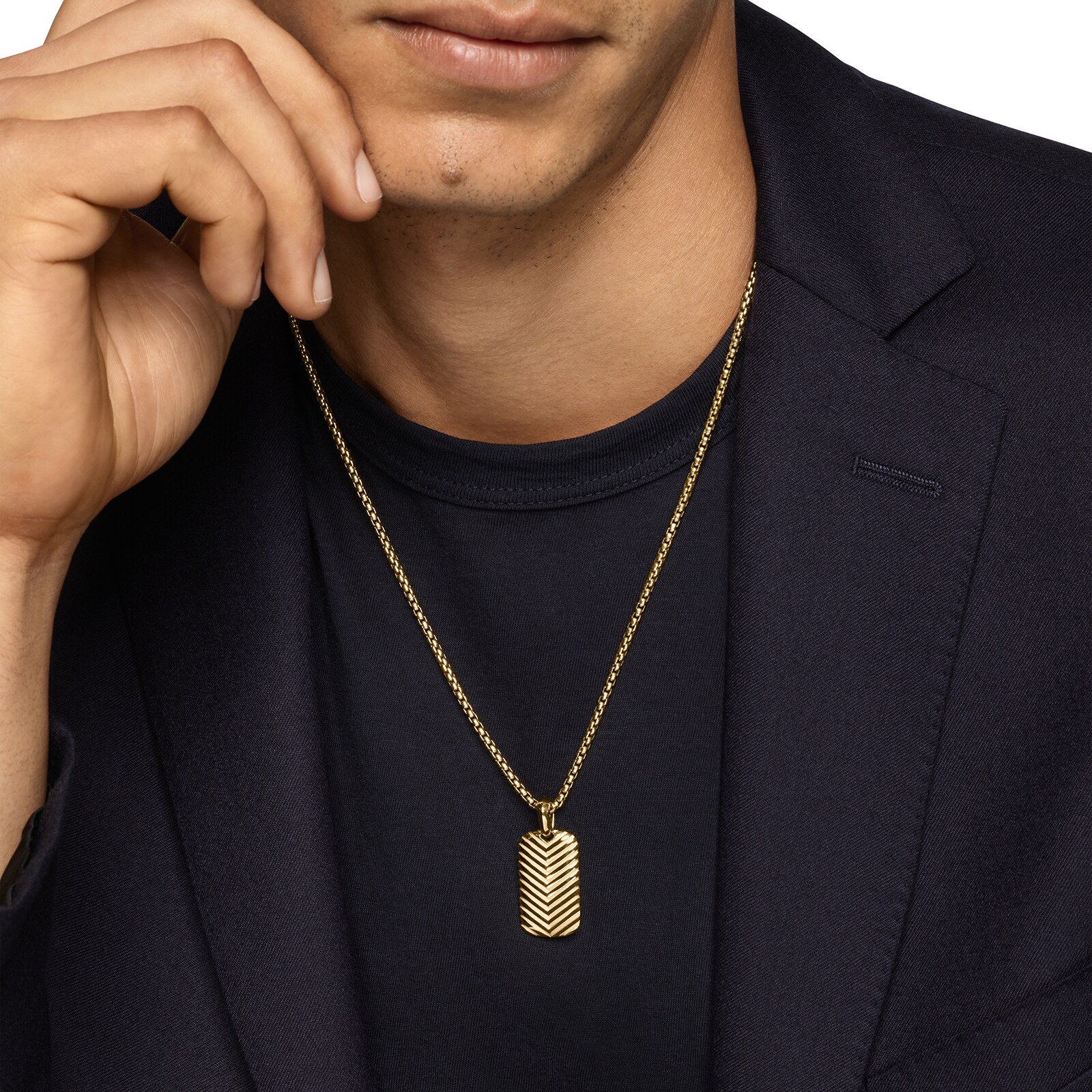 David Yurman Chevron Tag in 18ct Yellow Gold, 27mm