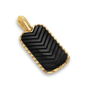 David Yurman Chevron Tag in 18ct Yellow Gold with Black Onyx, 27mm