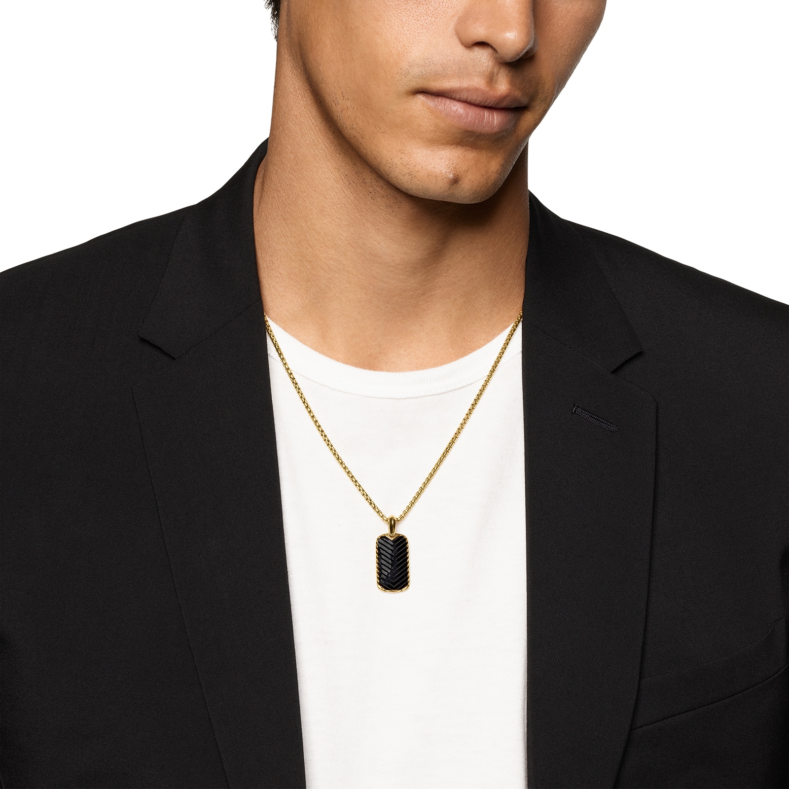 David Yurman Chevron Tag in 18ct Yellow Gold with Black Onyx, 27mm