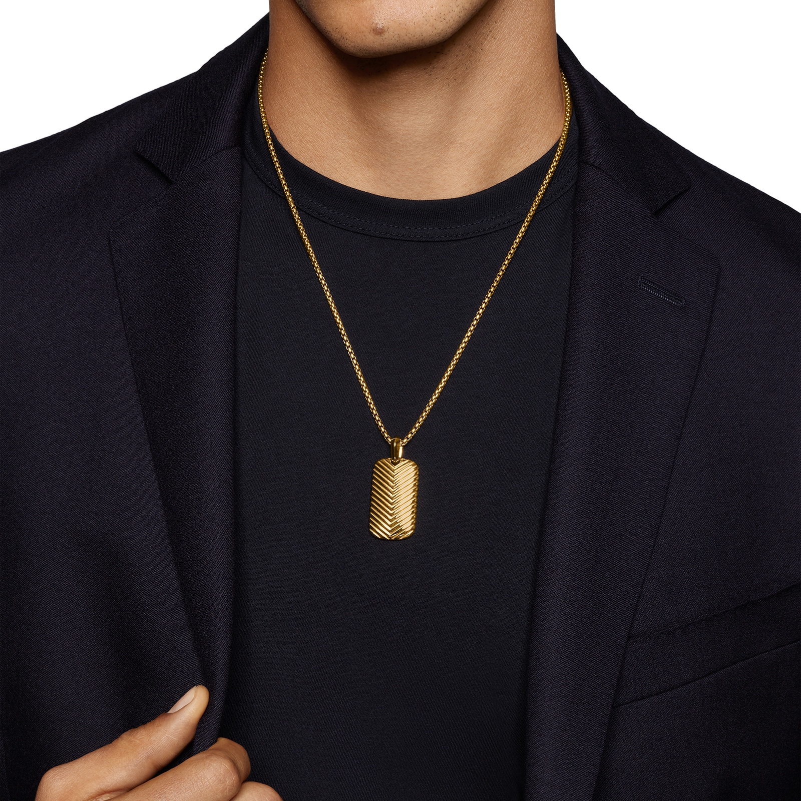 David Yurman Chevron Tag in 18ct Yellow Gold, 34mm