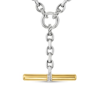David Yurman DY Mercer® Petite Toggle Chain Necklace in Sterling Silver and 18ct Yellow Gold with Diamonds, 4.5mm