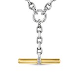David Yurman DY Mercer® Petite Toggle Chain Necklace in Sterling Silver and 18ct Yellow Gold with Diamonds, 4.5mm