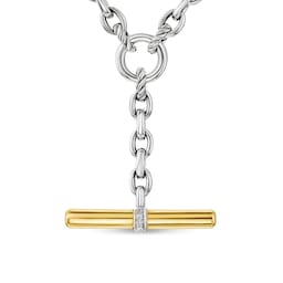 37901031 - DY Mercer® Petite Toggle Chain Necklace in Sterling Silver and 18ct Yellow Gold with Diamonds, 4.5mm