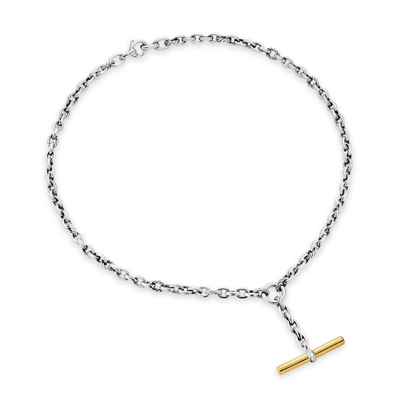 David Yurman DY Mercer® Petite Toggle Chain Necklace in Sterling Silver and 18ct Yellow Gold with Diamonds, 4.5mm