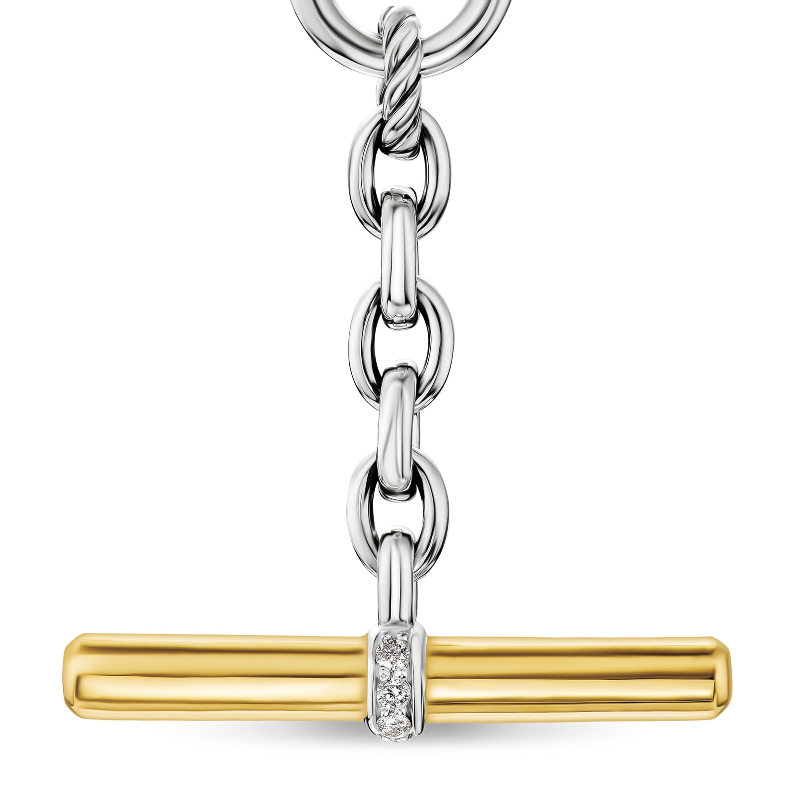 David Yurman DY Mercer® Petite Toggle Chain Necklace in Sterling Silver and 18ct Yellow Gold with Diamonds, 4.5mm