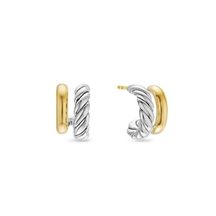 David Yurman DY Mercer® Double Hoop Huggie Earrings in Sterling Silver with 18ct Yellow Gold, 13.5mm