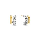David Yurman DY Mercer® Double Hoop Huggie Earrings in Sterling Silver with 18ct Yellow Gold, 13.5mm
