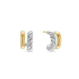 37901038 - DY Mercer® Double Hoop Huggie Earrings in Sterling Silver with 18ct Yellow Gold, 13.5mm