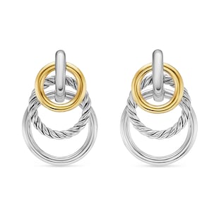 David Yurman DY Mercer® Triple Ring Drop Earrings in Sterling Silver with 18ct Yellow Gold, 35.6mm