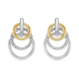 David Yurman DY Mercer® Triple Ring Drop Earrings in Sterling Silver with 18ct Yellow Gold, 35.6mm