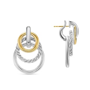 David Yurman DY Mercer® Triple Ring Drop Earrings in Sterling Silver with 18ct Yellow Gold, 35.6mm