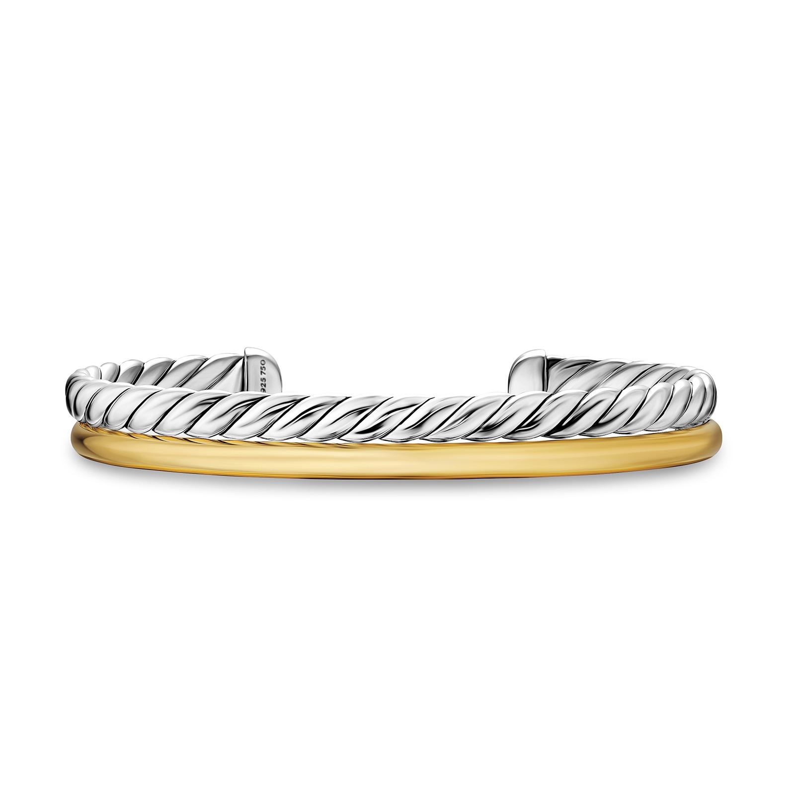DY Mercer® Two Row Cuff Bracelet in Sterling Silver with 18ct Yellow Gold, 8mm - Size Large