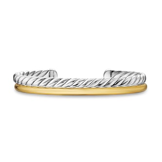 David Yurman DY Mercer® Two Row Cuff Bracelet in Sterling Silver with 18ct Yellow Gold, 8mm - Size Medium