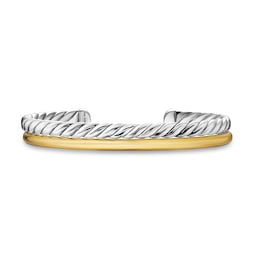 37901044 - DY Mercer® Two Row Cuff Bracelet in Sterling Silver with 18ct Yellow Gold, 8mm - Size Medium