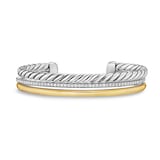 David Yurman DY Mercer™ Three Row Cuff Bracelet in Sterling Silver with 18ct Yellow Gold and Diamonds, 10mm - Size Medium